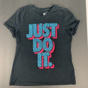 NIKE V Neck Logo Tee Size S Black Short Sleeve